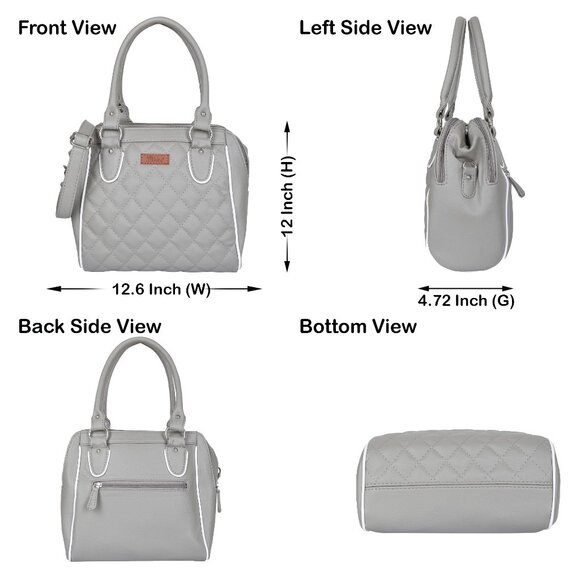 Vegan Leather Women’s Grey Handbag – Top Handle Satchel with Crossbody Strap - Picture 3 of 11